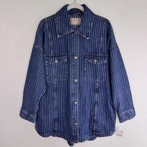 Free People Dunes Shirt Jacket Womens Large Denim Cotton Oversized Shacket NEW